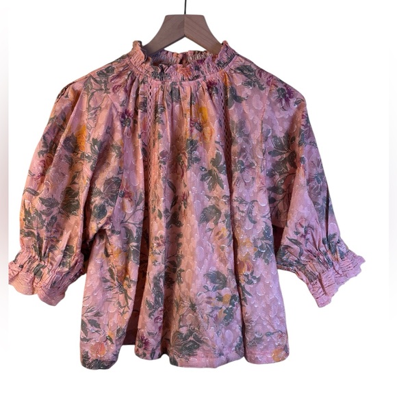 Pilcro Tops - Anthropologie Pilcro Puff-Sleeves Pink Floral Women's Top Size Medium